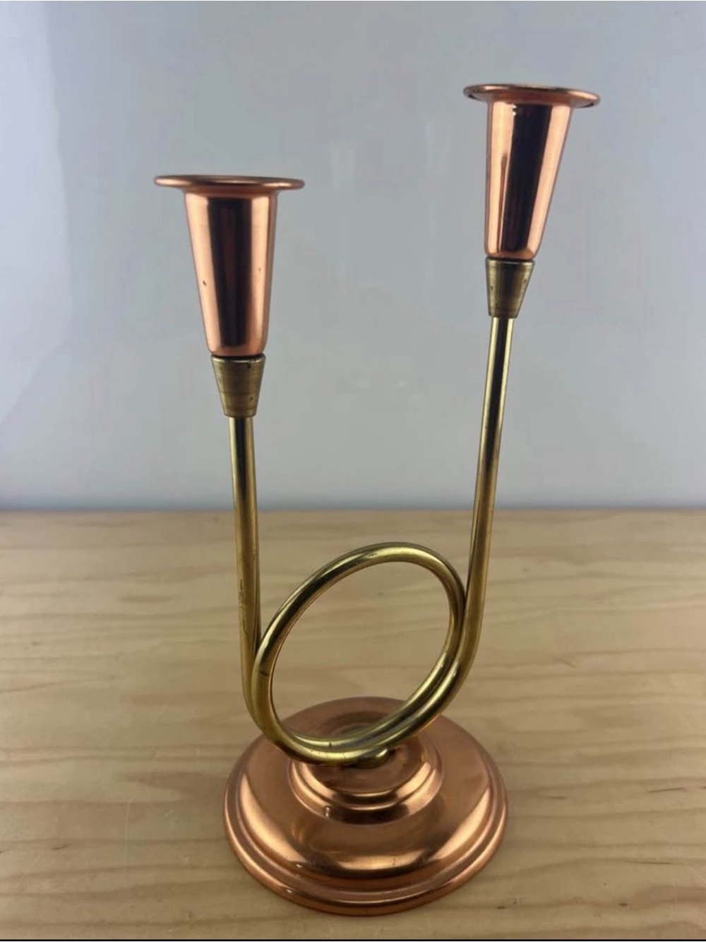 Brass & Copper Double Candle Holder - Elegant Copper Finish 10” Tall